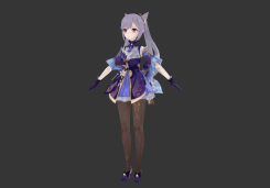 長腿絲襪黑絲二次元小女孩刻晴3dmax模型 原神游戲人物角色3d模型
