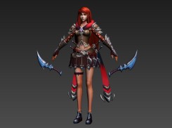 游戲雙刀美女角色3dmax模型 已蒙皮綁定
