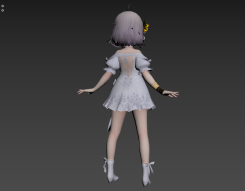 二次元可愛萌妹-白色連衣裙女孩3DMAX游戲模型