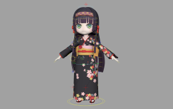 可愛(ài)的穿和服的小女孩Maya模型綁定貼圖齊全
