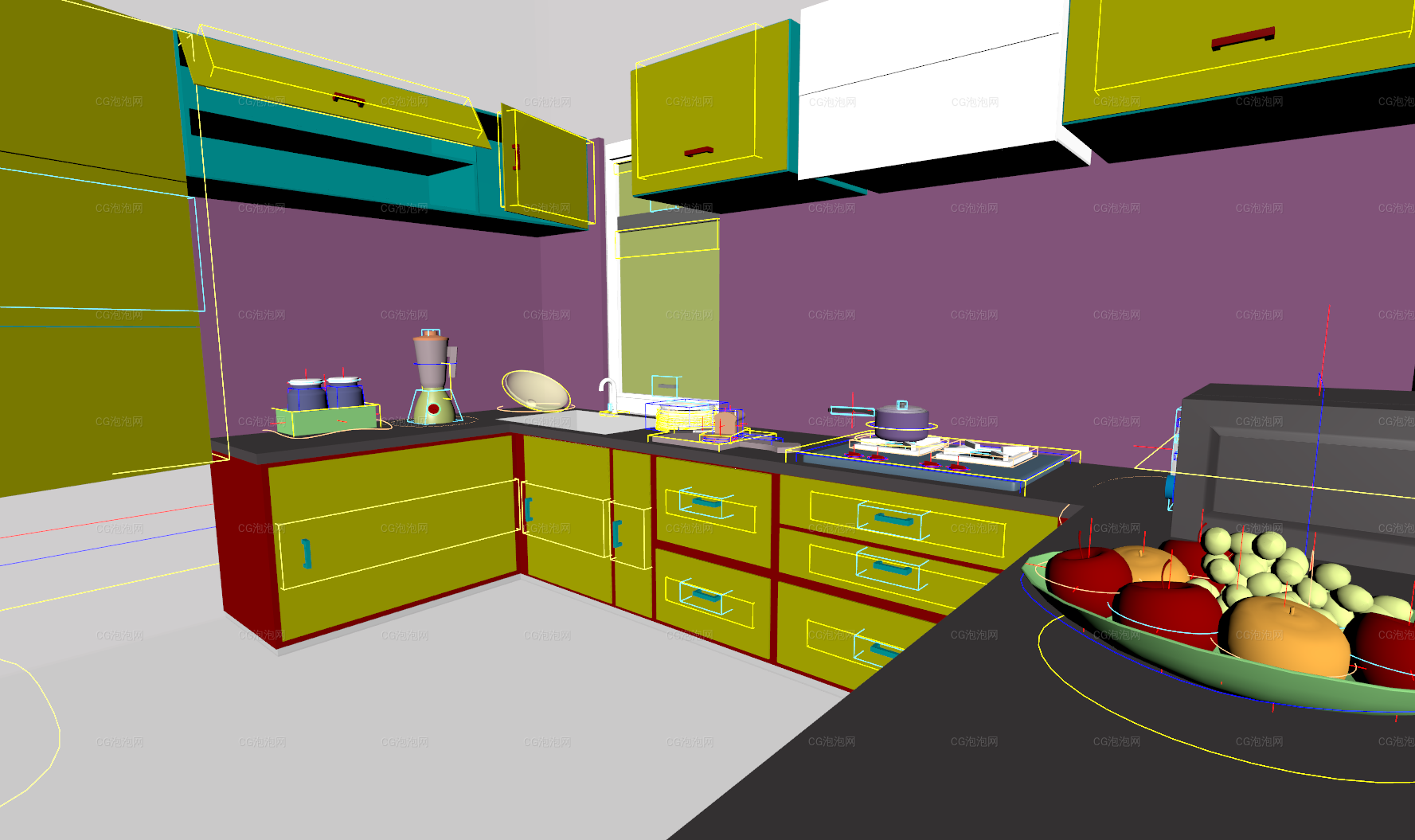 帶綁定的廚房室內Maya卡通場景模型Maya cartoon scene model for kitchen interior