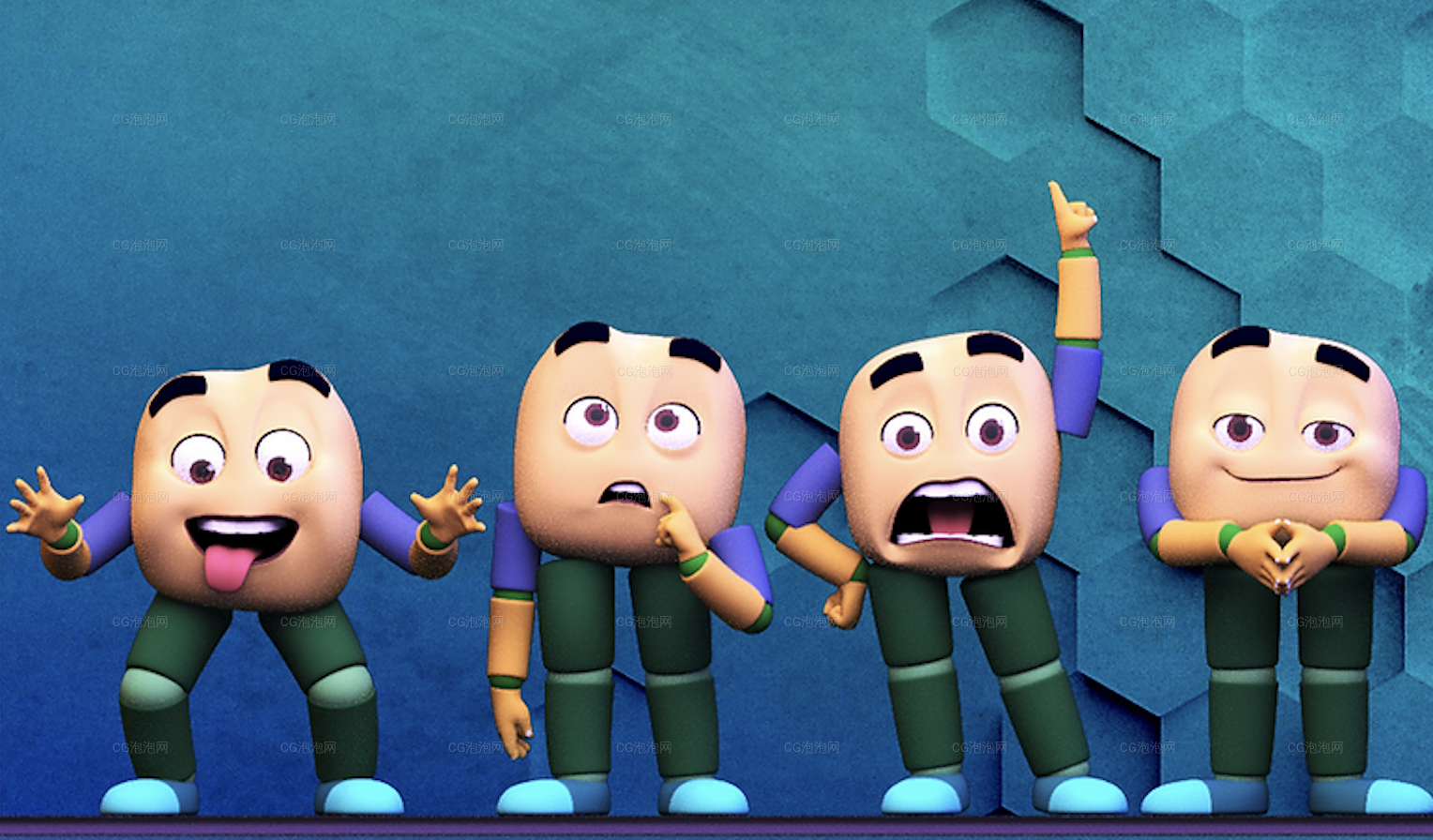 可愛的卡通角色綁定方塊頭布巴Maya模型Cute cartoon character bound square headed Buba Maya model