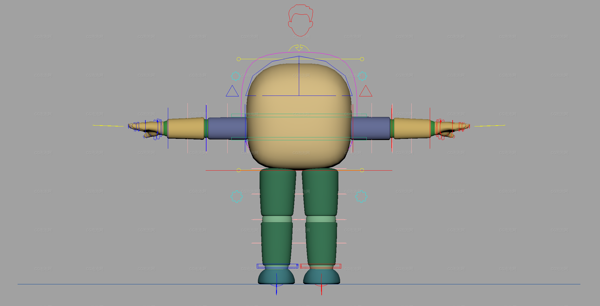 可愛的卡通角色綁定方塊頭布巴Maya模型Cute cartoon character bound square headed Buba Maya model