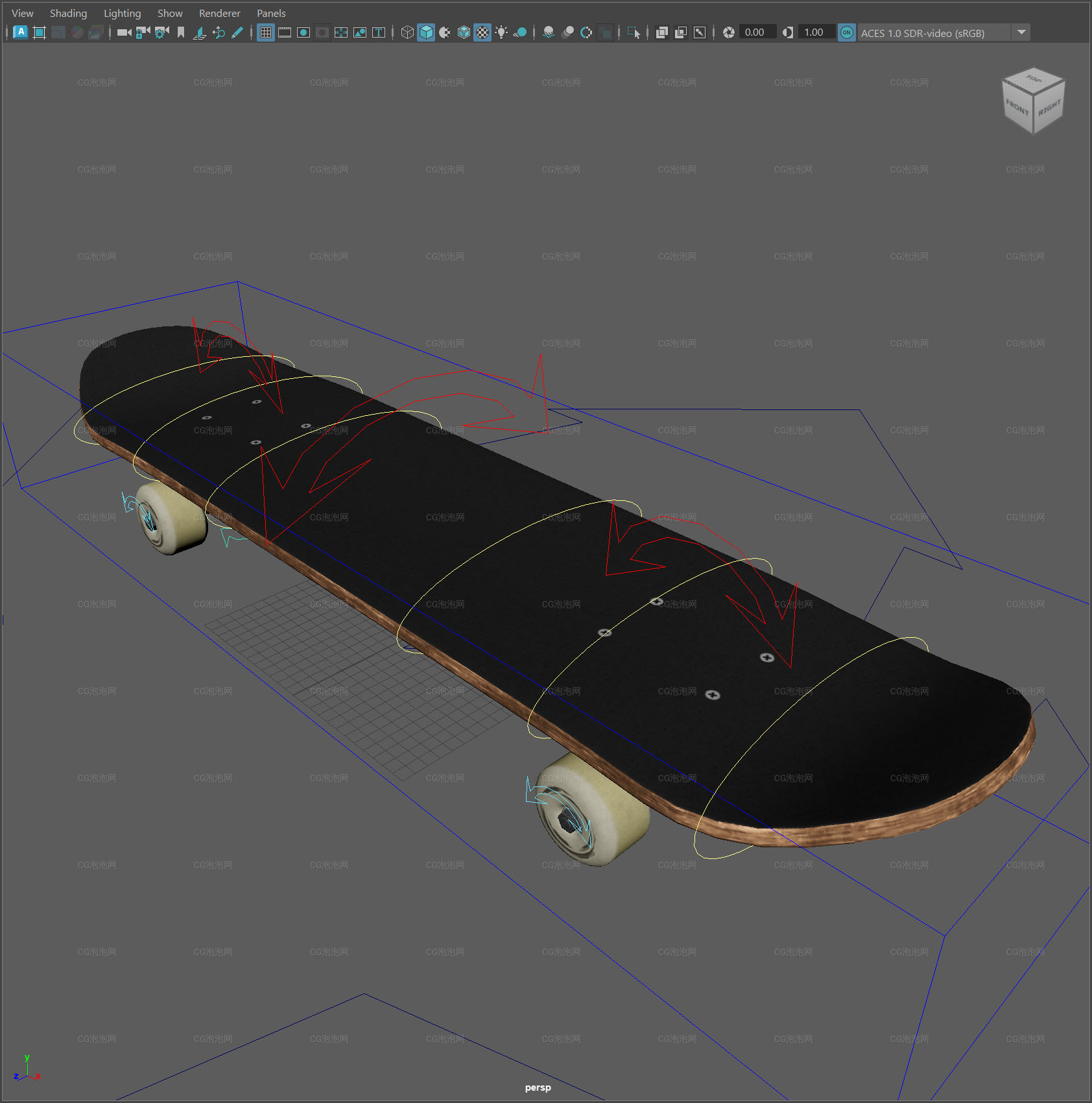 滑板有貼圖綁定模型 skateboard