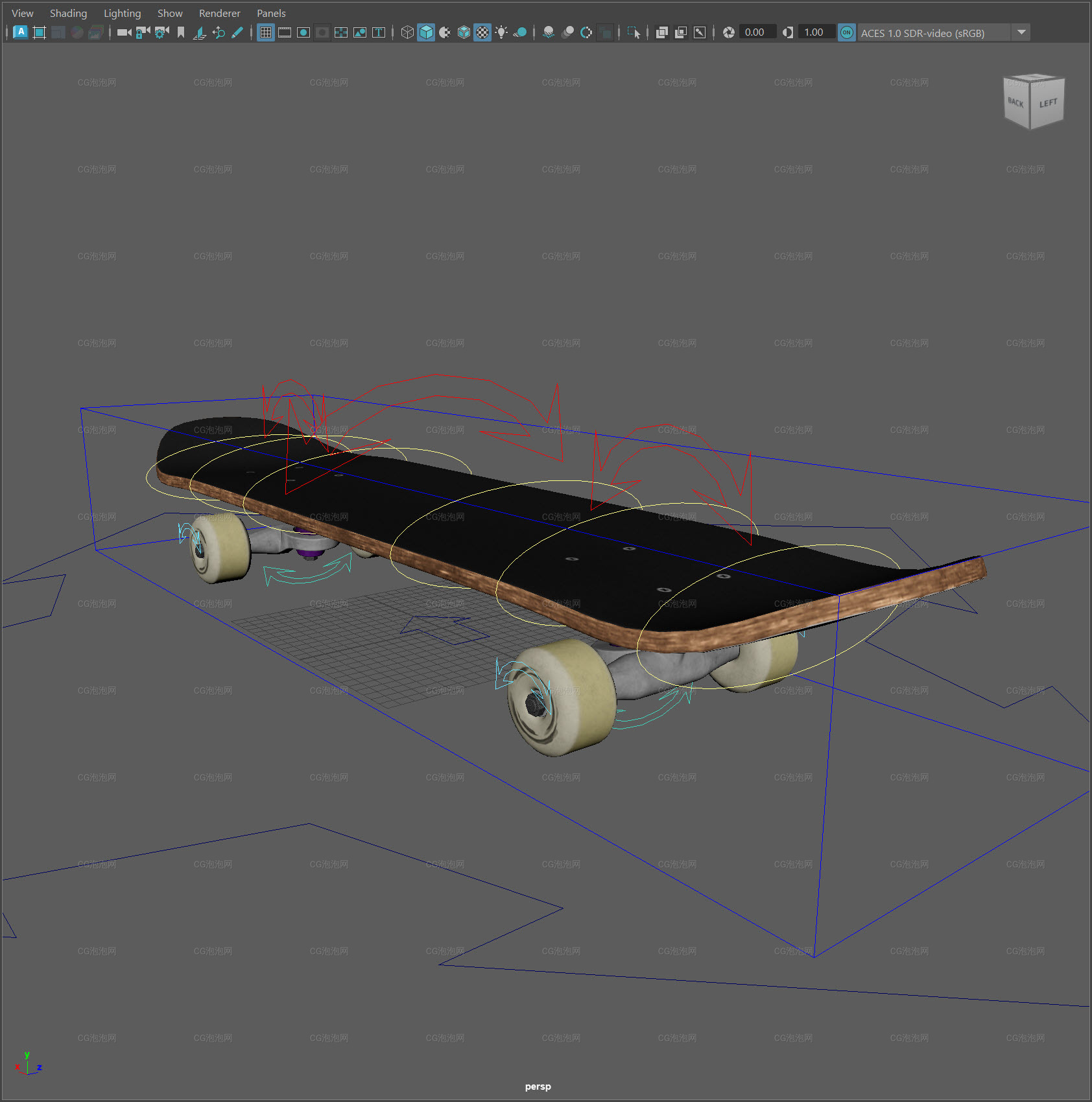 滑板有貼圖綁定模型 skateboard