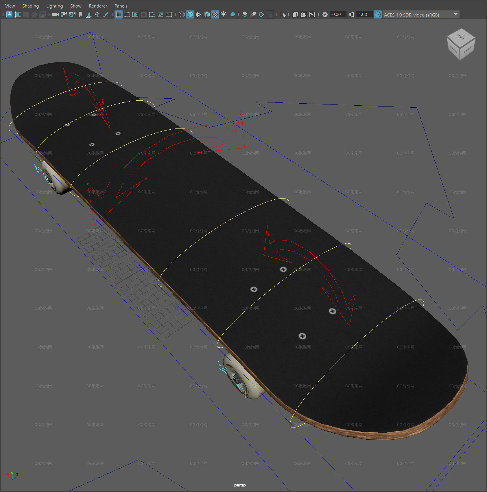 滑板有貼圖綁定模型 skateboard