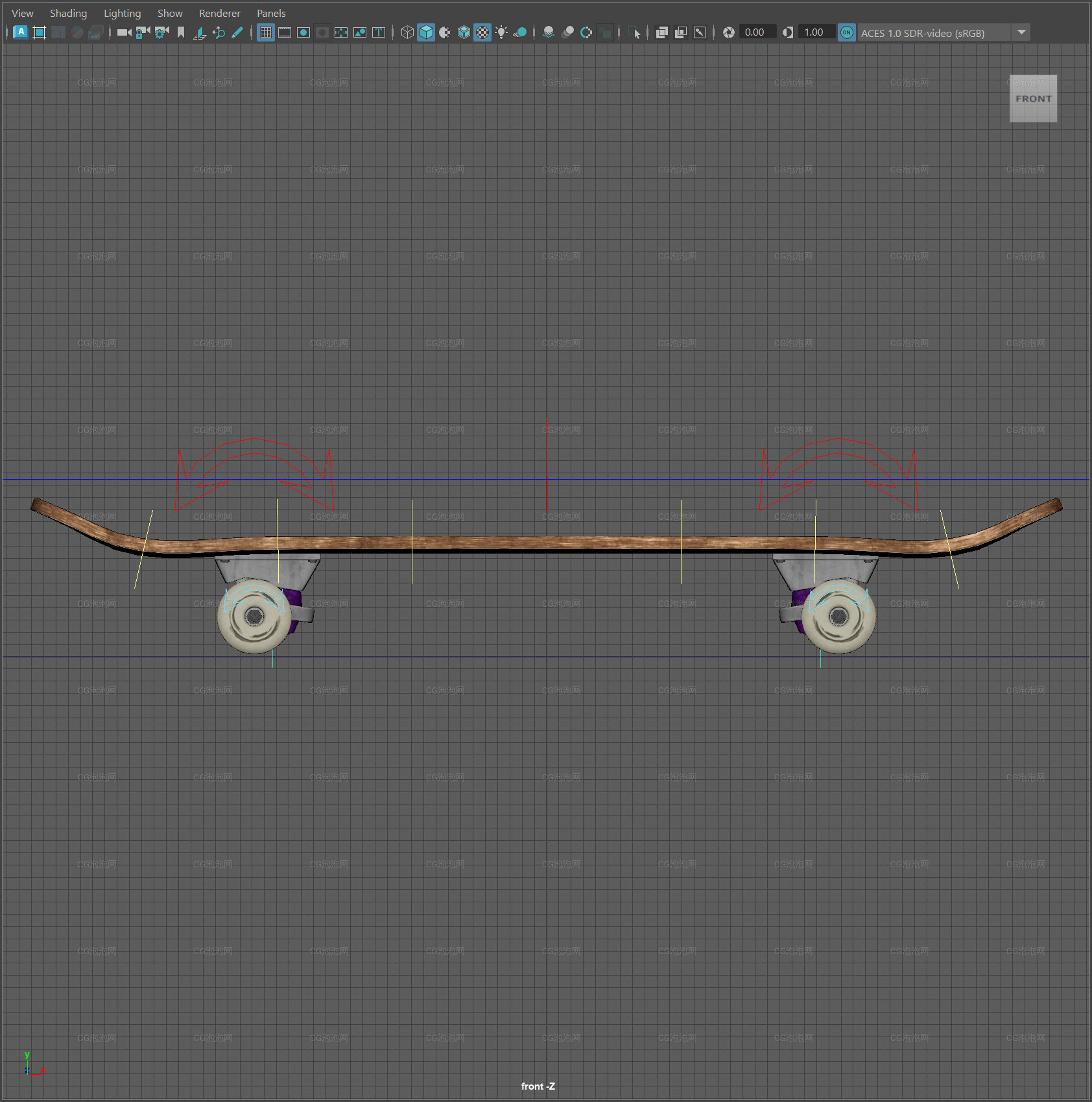 滑板有貼圖綁定模型 skateboard