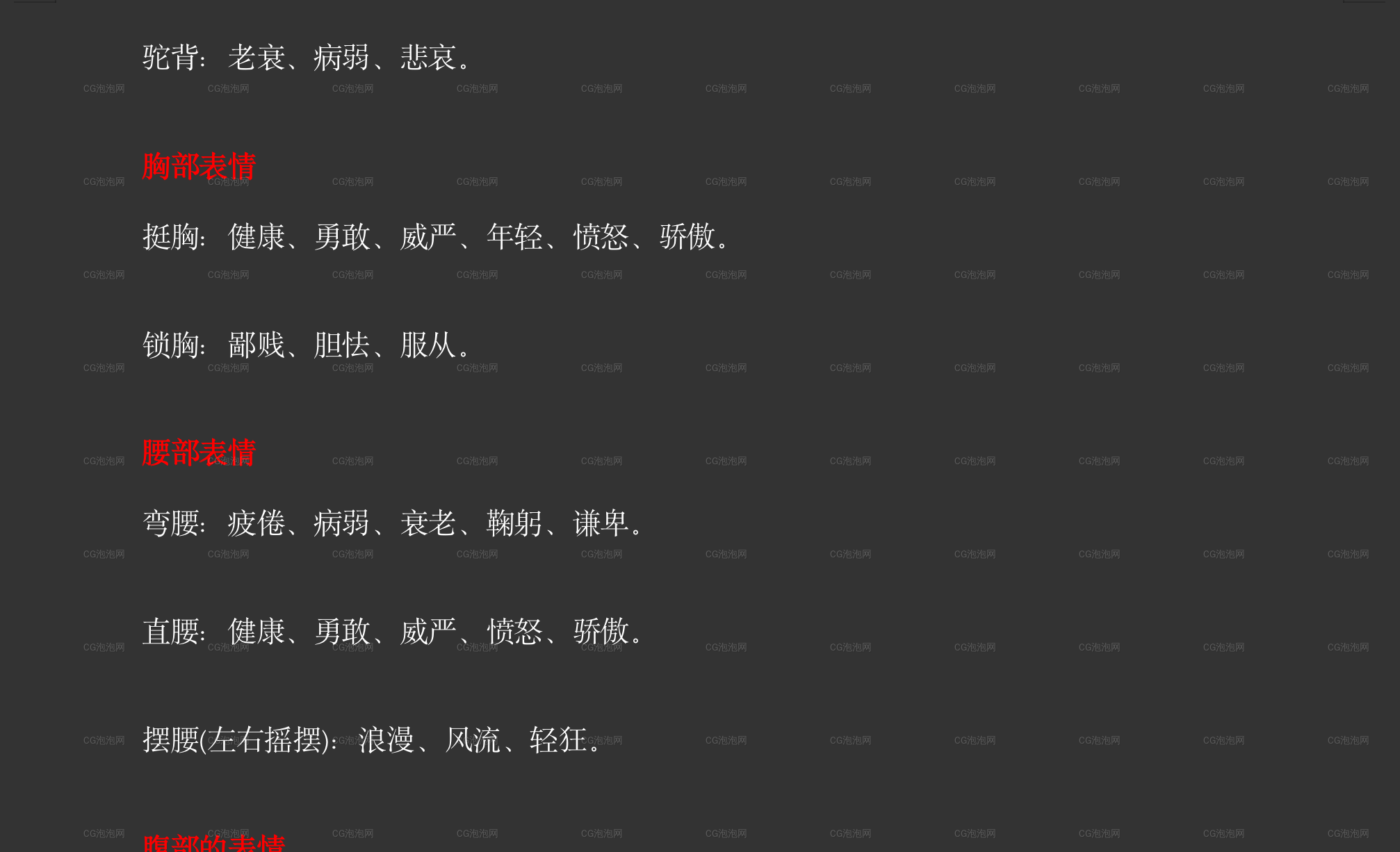 肢體表演動作之軀干與四肢動畫資料